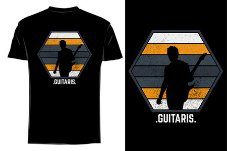 Guitarist silhouette t-shirt mockup retro vintageのイラスト素材