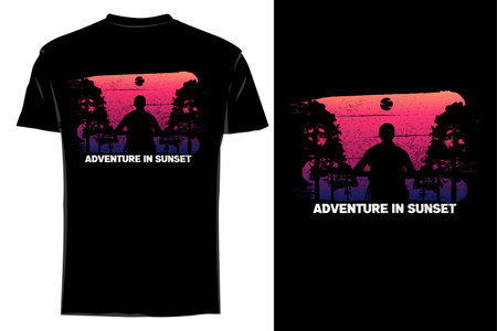 Adventure in sunset t-shirt mockup retro vintageのイラスト素材