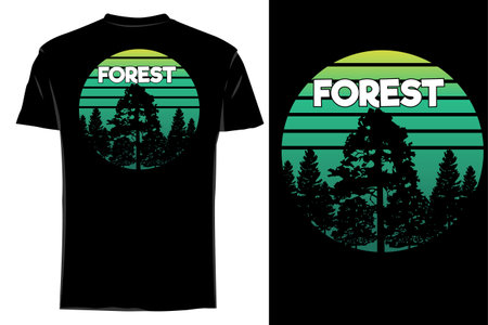 Forest silhouette t-shirt mockup retro vintageのイラスト素材