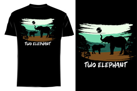 Two elephants silhouette t-shirt mockup retro vintageのイラスト素材
