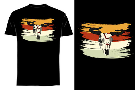 Bull skull silhouette t-shirt mockup retro vintageのイラスト素材