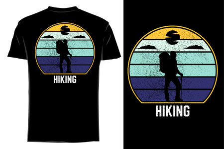 Hiking silhouette t-shirt mockup retro vintageのイラスト素材