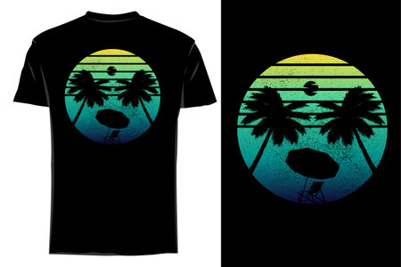Morning beach silhouette t-shirt mockup retro vintageのイラスト素材