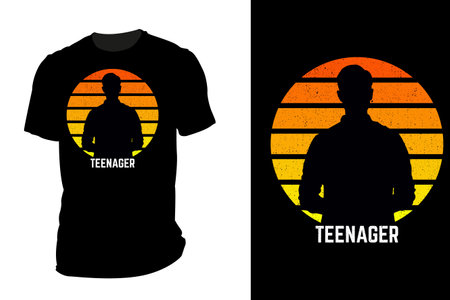 Teenager silhouette t-shirt mockup retro vintageのイラスト素材