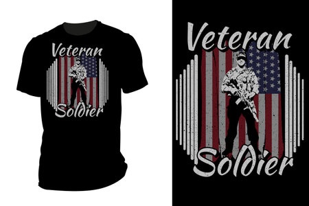 Veteran soldier silhouette t shirt mockup retro vintageのイラスト素材