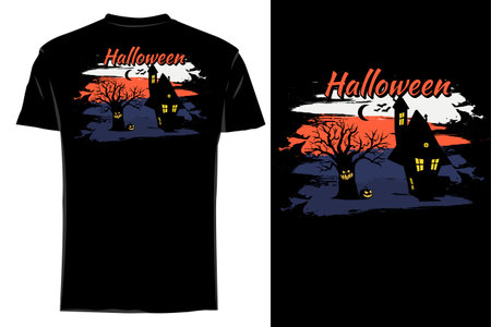 Halloween silhouette t shirt mockup retro vintageのイラスト素材