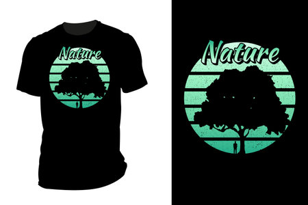 Nature tree with man silhouette t shirt mockup retro vintageのイラスト素材