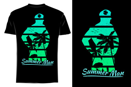 Summer man silhouette t shirt mockup retro hand drawnのイラスト素材