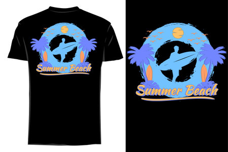 Summer beach silhouette t shirt mockup retro hand drawnのイラスト素材