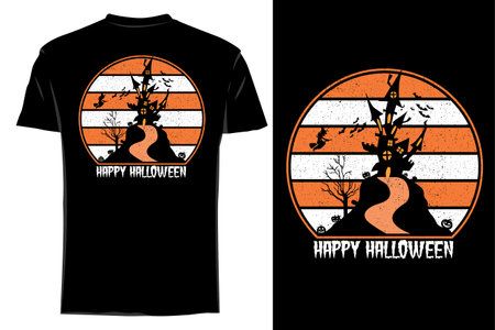 Happy Halloween new style silhouette t shirt mockup retro vintageのイラスト素材