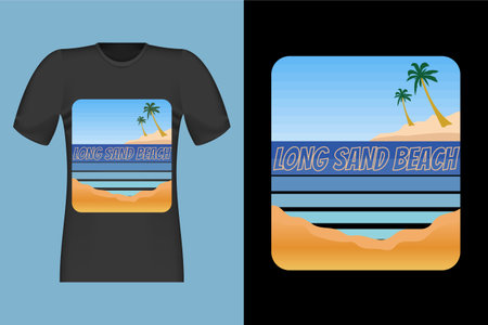 Long Sand Beach Palm Vintage Design Illustrationのイラスト素材