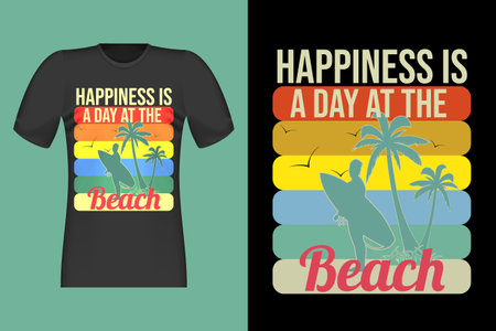 Happiness Day At The Beach T Shirt Retro Vintage Designのイラスト素材