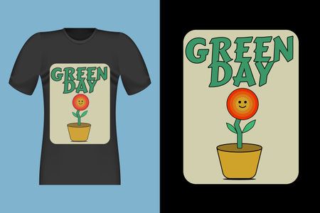 Green Day Sun Flower Retro Vintage T Shirt Design Illustrationのイラスト素材