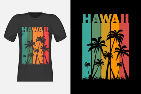 Hawaii Silhouette Vintage Retro T Shirt Designのイラスト素材