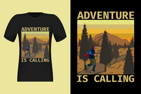 Adventure Is Calling Hand Drawn Style Vintage Retro T-Shirt Designのイラスト素材
