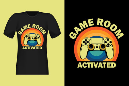 Game Room Hand Drawn Vintage Retro T-Shirt Designのイラスト素材