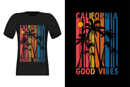 California Good Vibes Silhouette Vintage Retro T-Shirt Designのイラスト素材