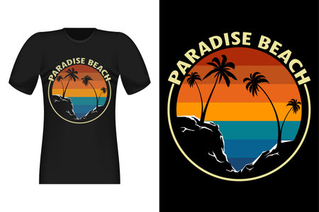 Paradise Beach Silhouette Vintage Retro T-Shirt Designのイラスト素材