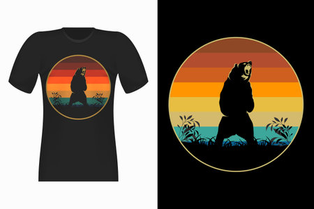 Bear Attack Silhouette Style Vintage Retro T-Shirt Design Illustrationのイラスト素材