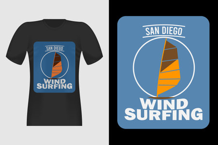 Wind Surfing Hand Drawn Vintage T-Shirt Designのイラスト素材