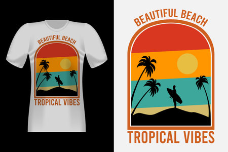 Tropical Vibes With Silhouette Vintage Retro T-Shirt Designのイラスト素材