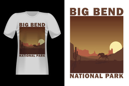 Big Bend with Horse Hand Drawn Style Vintage T-Shirt Designのイラスト素材