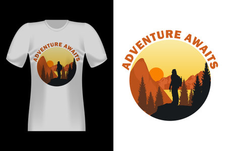 Adventure Awaits Hand Drawn Style Vintage T-Shirt Designのイラスト素材