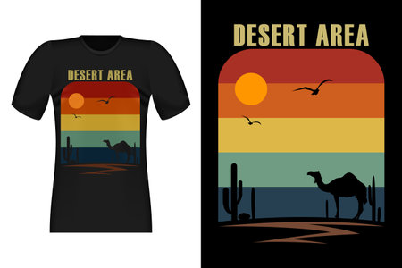 Desert Area With Camel Silhouette Vintage Retro T-Shirt Designのイラスト素材