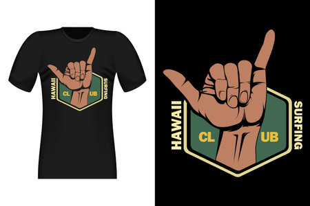 Hawaii Surf With Hand Vintage Retro T-Shirt Designのイラスト素材