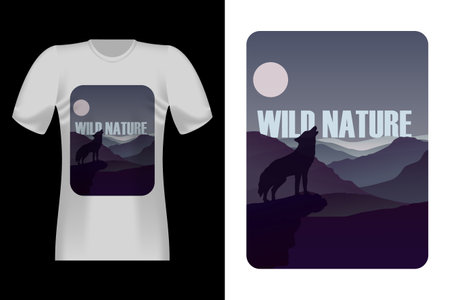 Wild Nature With Silhouette Vintage T-Shirt Designのイラスト素材