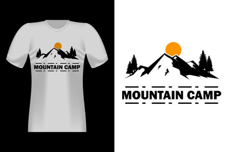 Mountain Camp Silhouette Vintage T-Shirt Designのイラスト素材