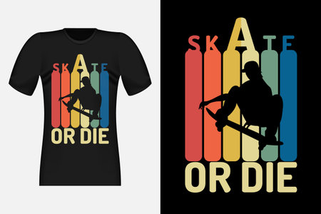 Skate Or Die With Silhouette Vintage Retro T-Shirt Designのイラスト素材