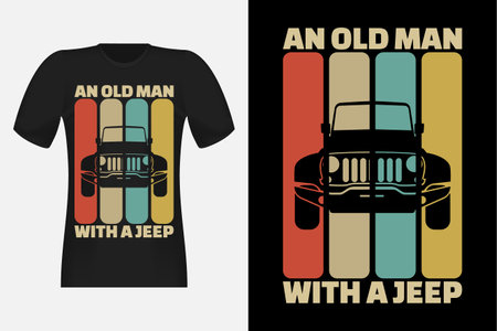 Old Man With Jeep Silhouette Vintage Retro T-Shirt Designのイラスト素材