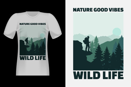 Nature Good Vibes Hand Drawn Style Vintage T-Shirt Designのイラスト素材
