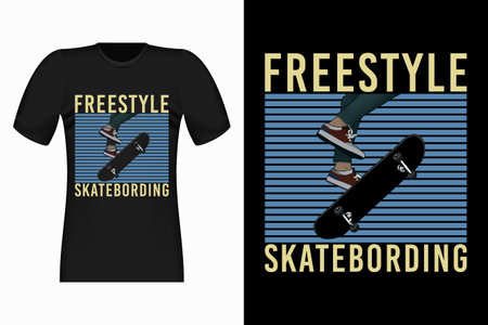 Skateboard Freestyle Hand Drawn Style Vintage T-Shirt Designのイラスト素材