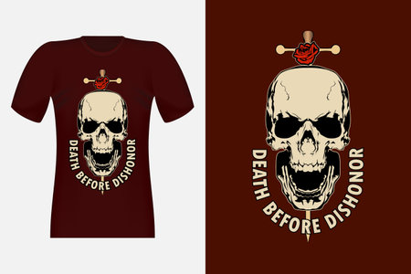 Death Skull With Flower Vintage T-Shirt Designのイラスト素材