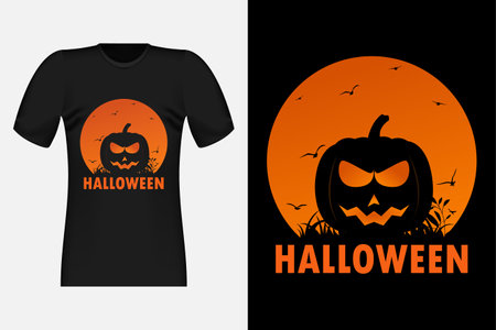 Halloween with Pumpkin Silhouette Vintage Retro T-Shirt Designのイラスト素材