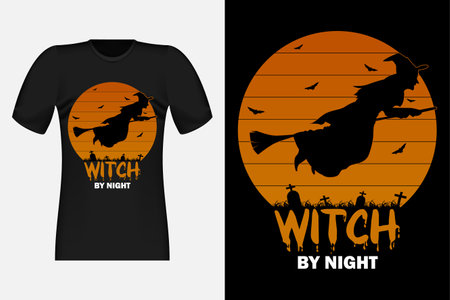 Witch By Night Silhouette Vintage Retro T-Shirt Designのイラスト素材