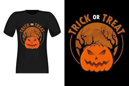 Trick or Treat with Pumpkin Vintage T-Shirt Designのイラスト素材