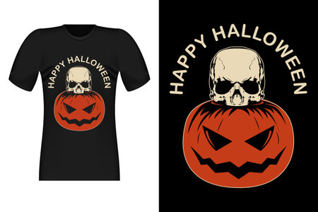 Happy Halloween with Pumpkin Skull Vintage T-Shirt Designのイラスト素材