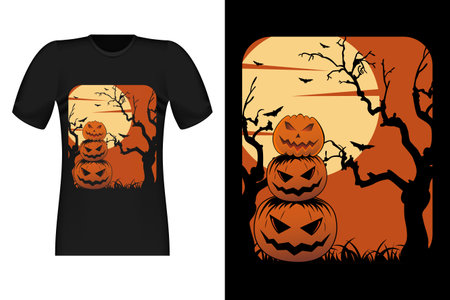Scary Pumpkin Vintage Retro T-Shirt Designのイラスト素材