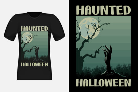 Haunted Halloween with Hand Vintage Retro T-Shirt Designのイラスト素材
