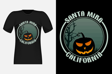 Santa Mira California with Pumpkin Vintage Retro T-Shirt Designのイラスト素材