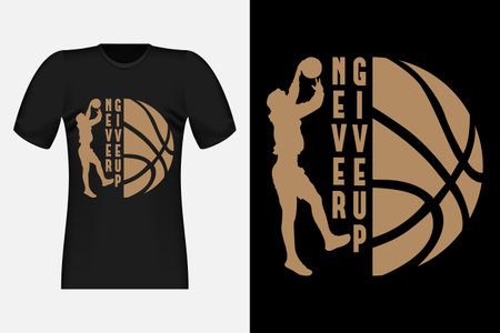 Never Give Up With Basketball Player Vintage T-Shirt Designのイラスト素材