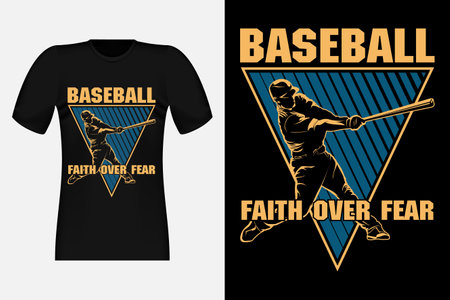 Baseball Faith Over Fear Silhouette Vintage T-Shirt Designのイラスト素材