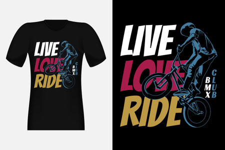 Live Love Ride Bmx Club Silhouette Vintage T-Shirt Designのイラスト素材