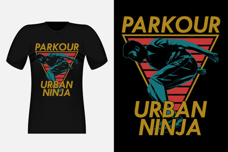 Parkour Urban Ninja Silhouette Vintage T-Shirt Design Illustrationのイラスト素材