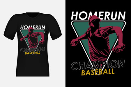 Home run Champion Baseball Silhouette Vintage T-Shirt Designのイラスト素材