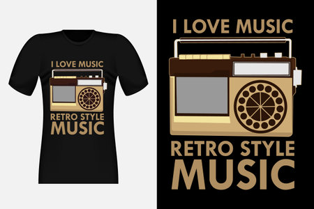 I Love Music Retro Style Music Silhouette Vintage T-Shirt Designのイラスト素材