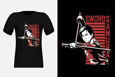 Sword Samurai Street wear T-Shirt Design Illustrationのイラスト素材